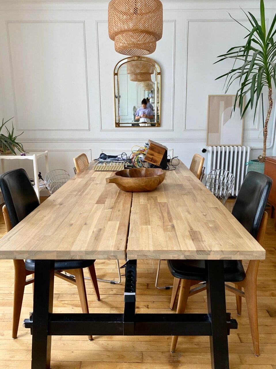 Pair of vintage wood and leather chairs