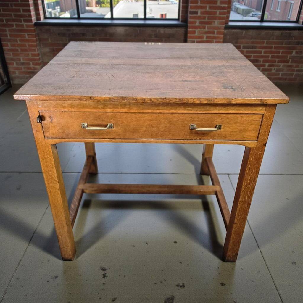 Vintage wooden high table / bar table / laboratory table