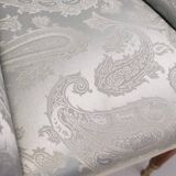 Pair of Grey Satin Lounge Chairs with Walnut Frame and Brass Feet Caps