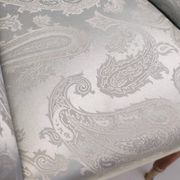 Pair of Grey Satin Lounge Chairs with Walnut Frame and Brass Feet Caps