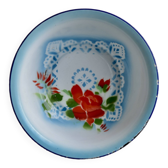 Vintage Chinese enameled basin - stencilled floral decoration