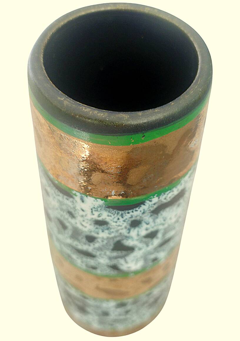 Roller vase – Vintage ceramic, speckled decor with gold highlights, perfect condition