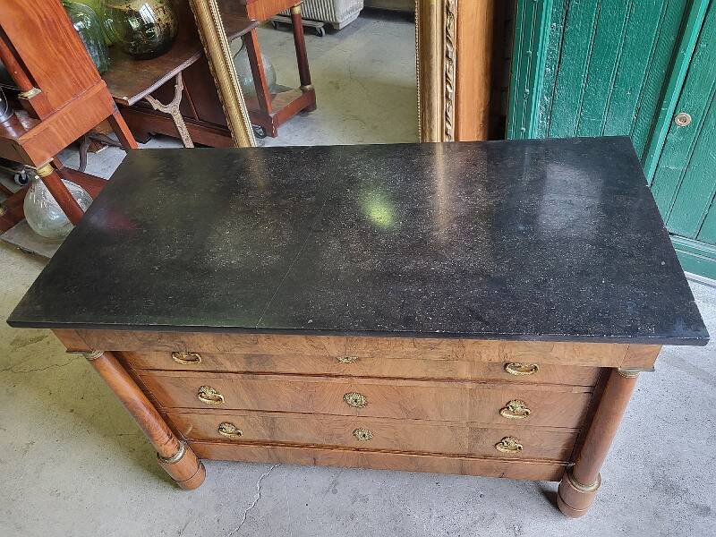 EMPIRE CHEST OF 4 DRAWERS IN BLOND WALNUT FROM THE 19TH CENTURY