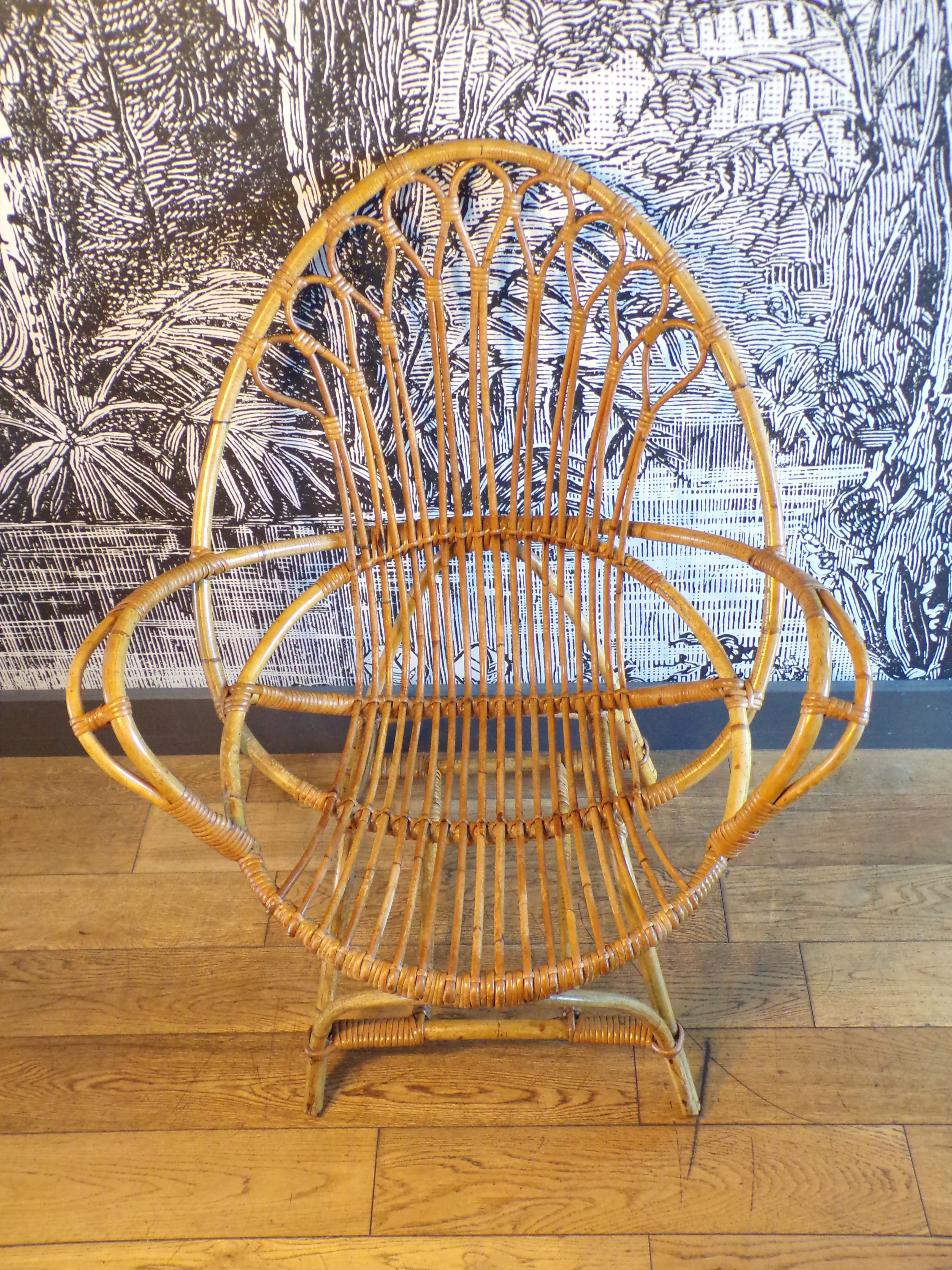 Rattan or wicker egg armchair