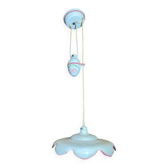 Antique Ceramic Up & Down Pendant Light with Vintage Flowers & Fruits Decor