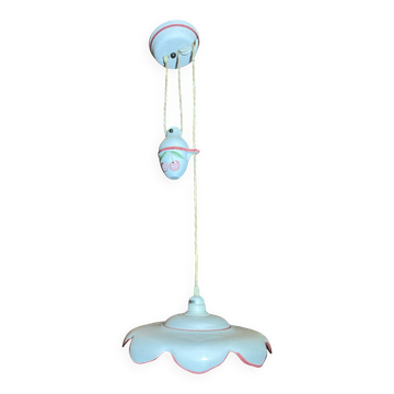 Suspension Ancienne Monte & Baisse Céramique Décor Fleurs & Fruits Vintage