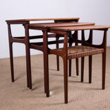 Series of three Danish nesting tables in Teak and canning by Erling Torvits for Heltborg Mobler.