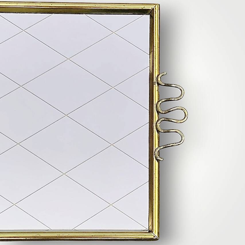 Antique gold metal mirror tray – gold diamond decoration