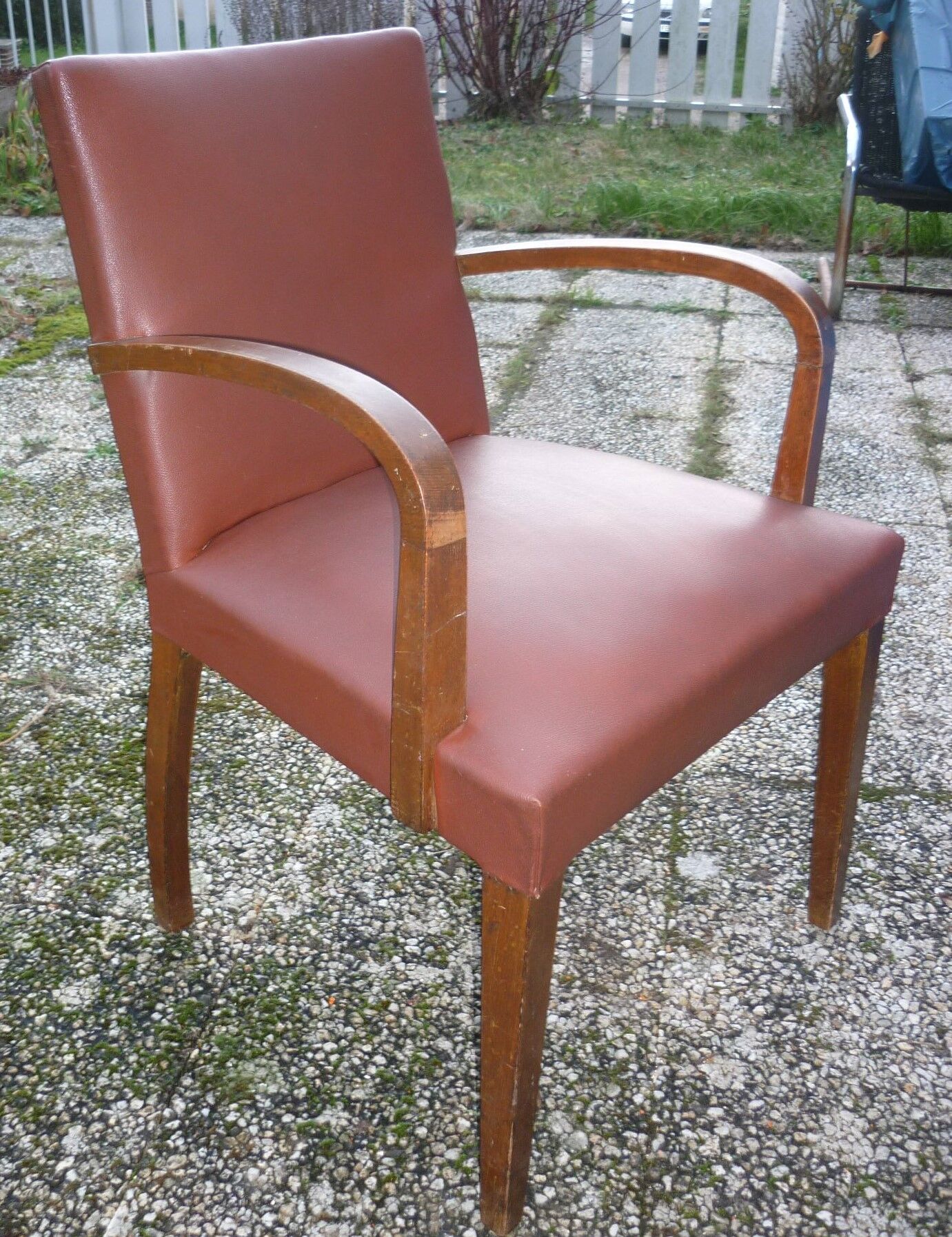 Light brown and wood Bridge armchair, from the 40s-50s