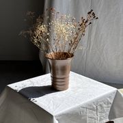 Vintage ceramic vase in glazed brown-orange with stripes H21.5 D19