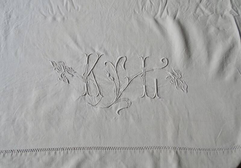 Antique KL monogram linen and cotton sheet