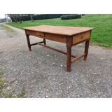 19th century country farmhouse table in walnut and pine, with 3 drawers