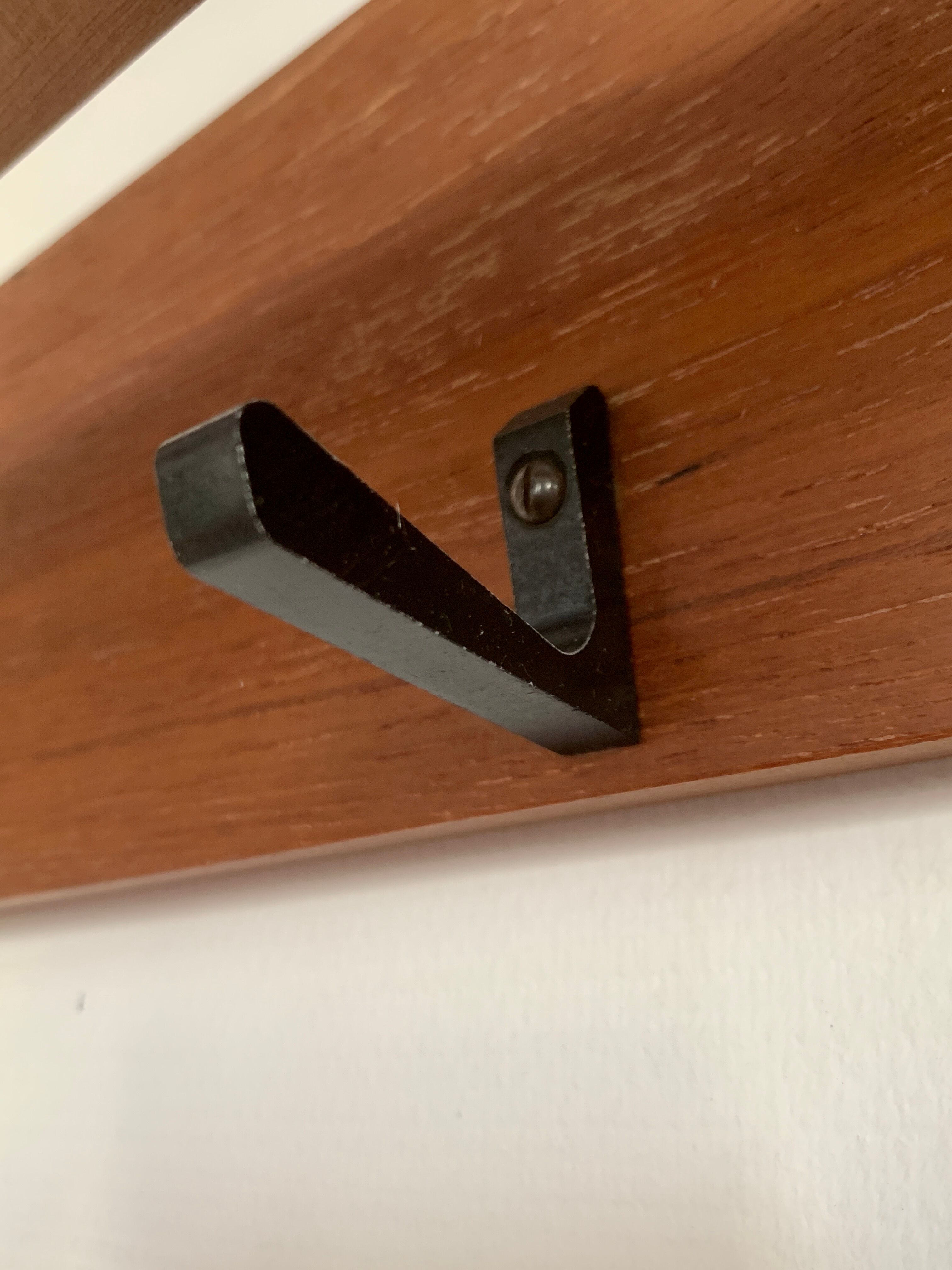 Vintage Scandinavian teak wall coat rack 1960's