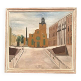 Huile sur toile originale suédoise – “Slottbacken” par Stig Granzow – Signée – Vintage et encadrée – 56 × 41 cm (22" × 16,1")