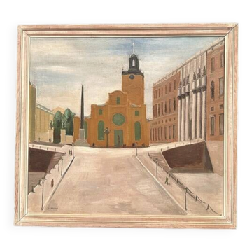 Original Swedish Oil on Canvas – “Slottbacken” by Stig Granzow – Signed – Vintage & Framed – 56 × 41 cm (22" × 16.1")