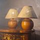 paire lampe boule bois massif   70 a 80 abat jour neuf osier vannerie 25x20