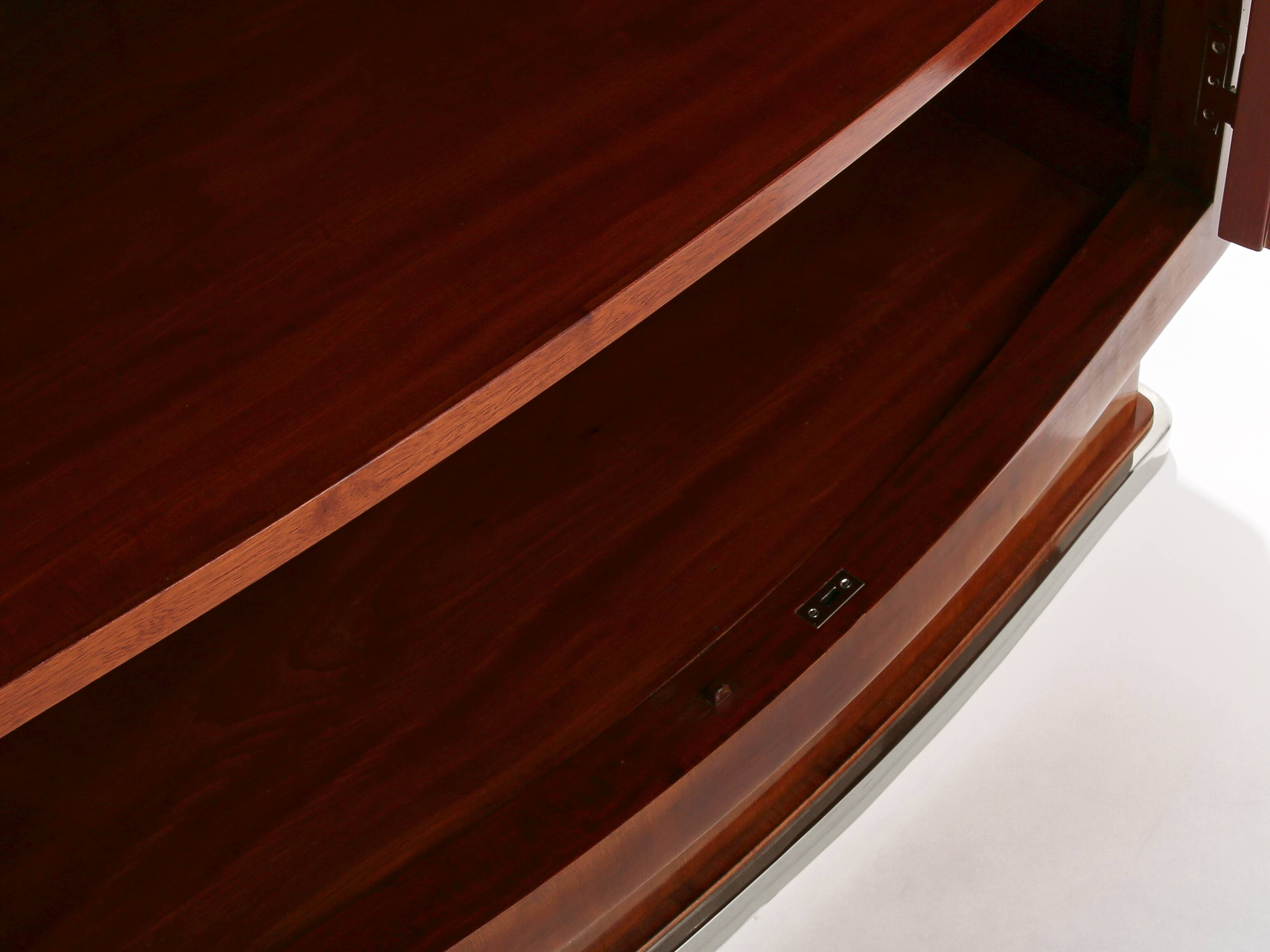 Jules Leleu cabinet in flame mahogany and nickel metal 1930