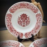 Set 4 assiettes décor fleuri rouge