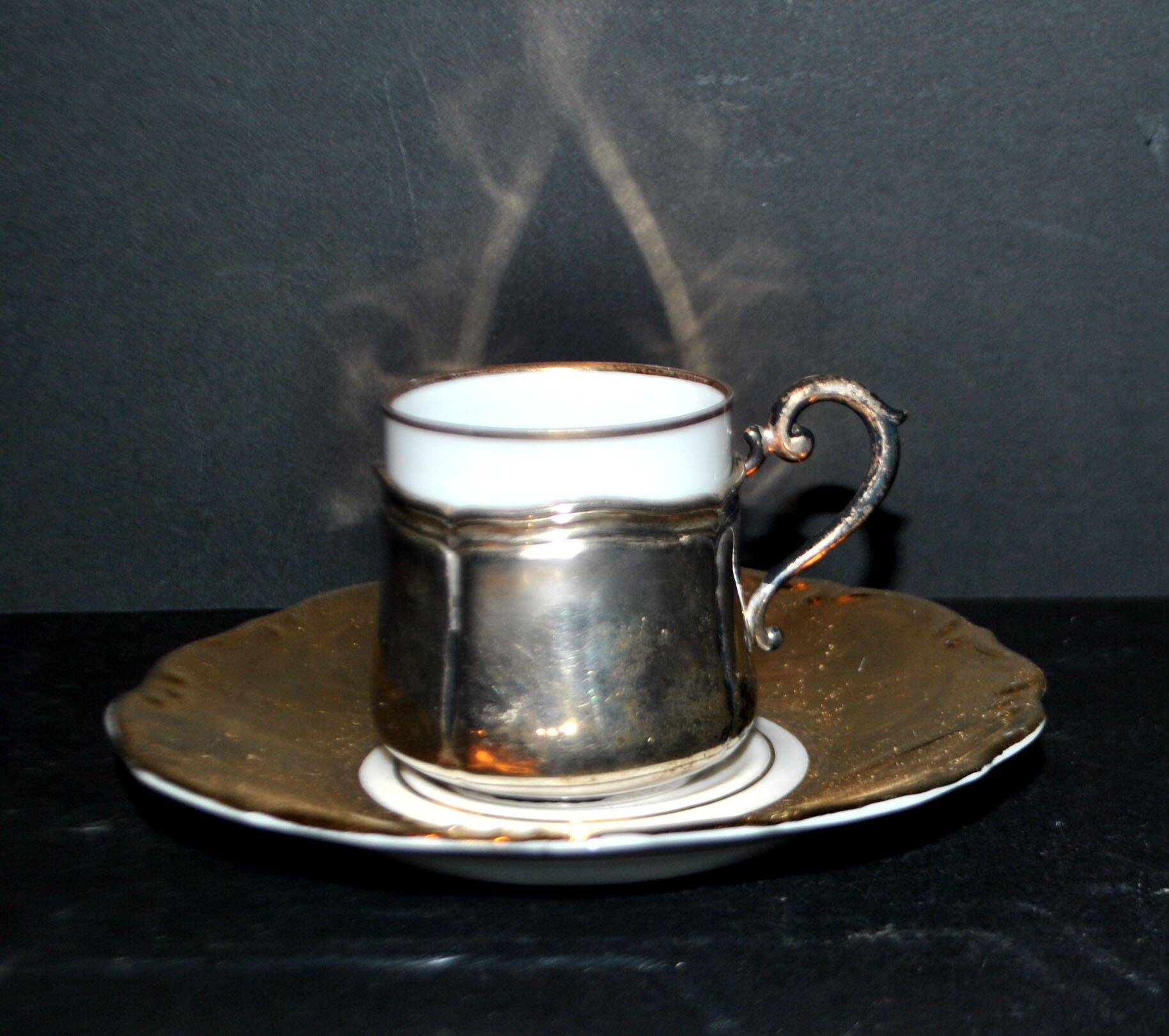 Precious cup in German porcelain and solid silver 835S BP Württemberg