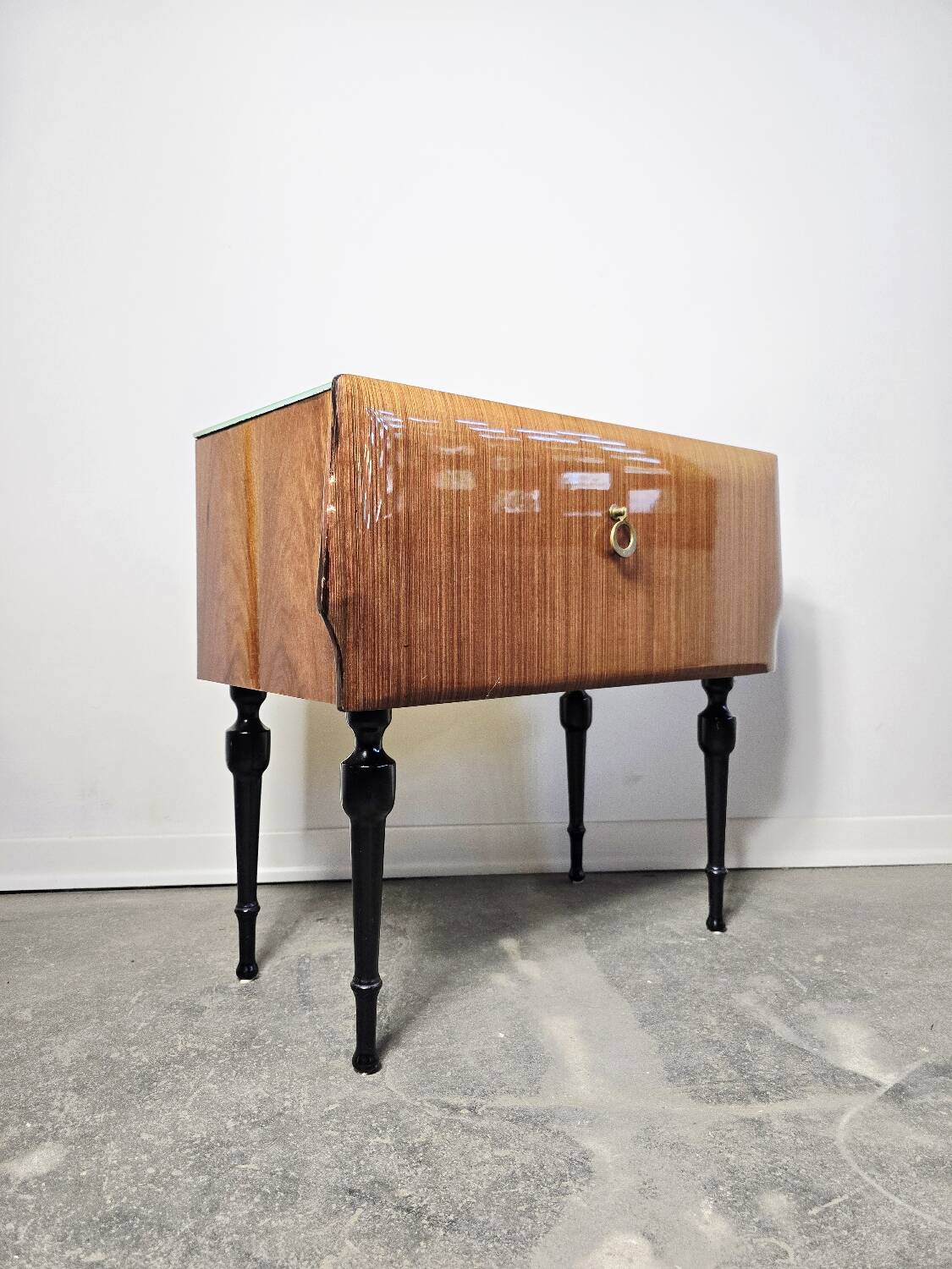 80s Italian Nightstand with Glass top