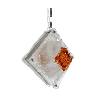 White and amber murano glass pendant lamp, italy, 1960s