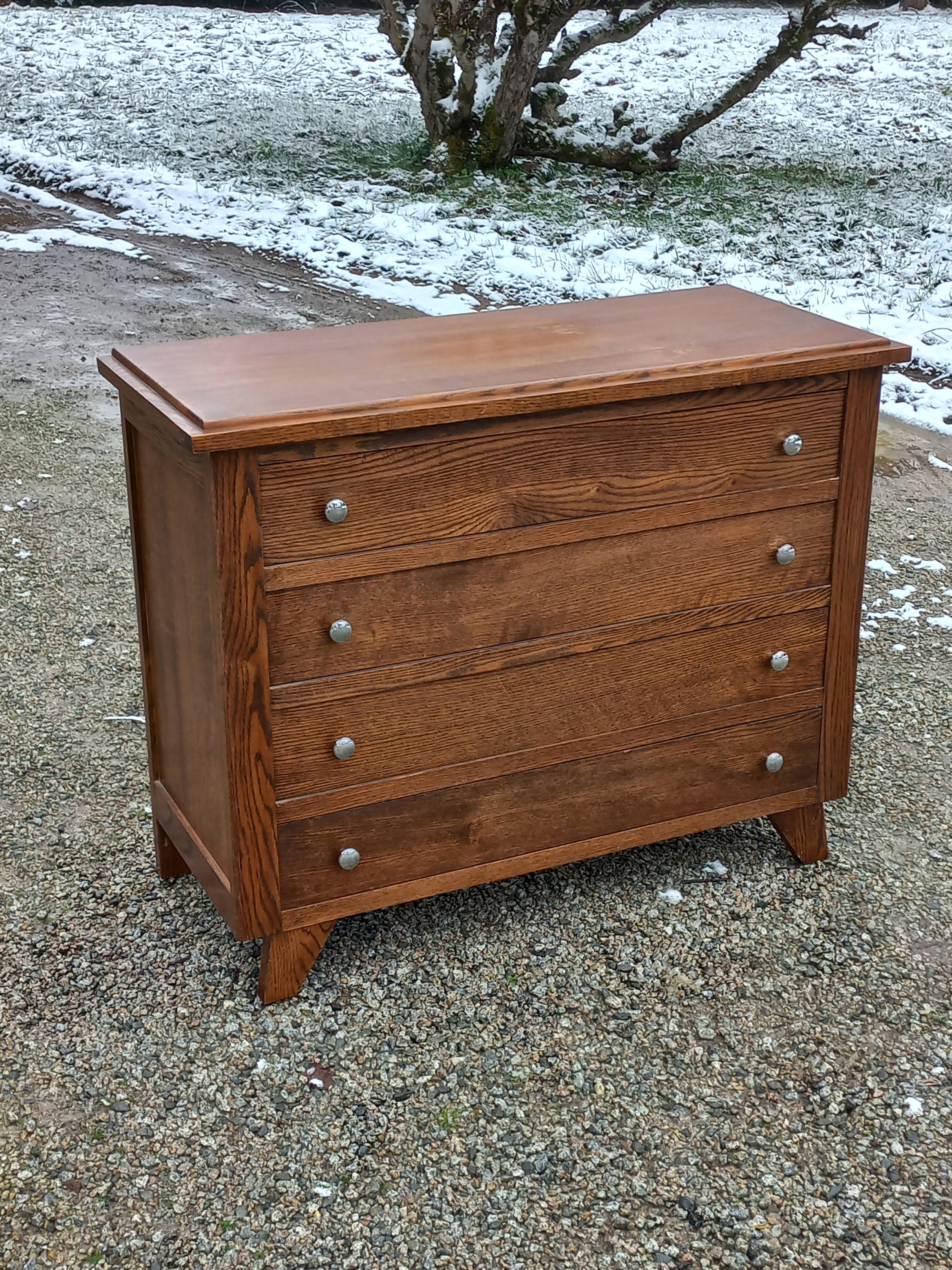 Vintage chest of drawers from the 50s in solid oak legs compass 4 drawers