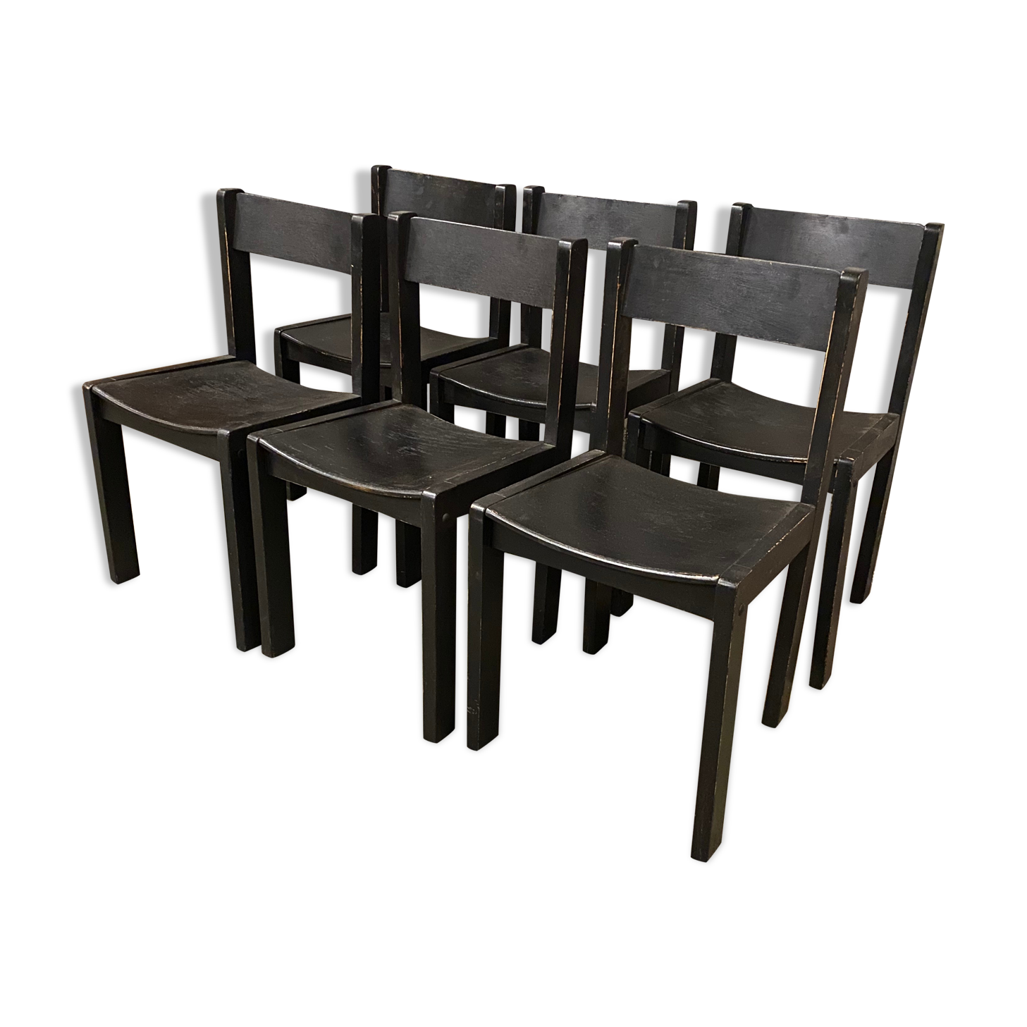 6 vintage chairs circa 1960 patinated black