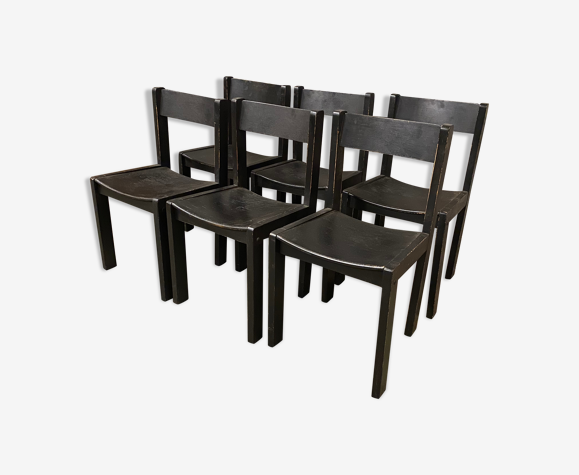 6 chaises vintage vers 1960 patinées noir