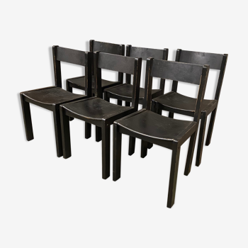 6 vintage chairs circa 1960 patinated black