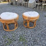 Pair of rattan poufs