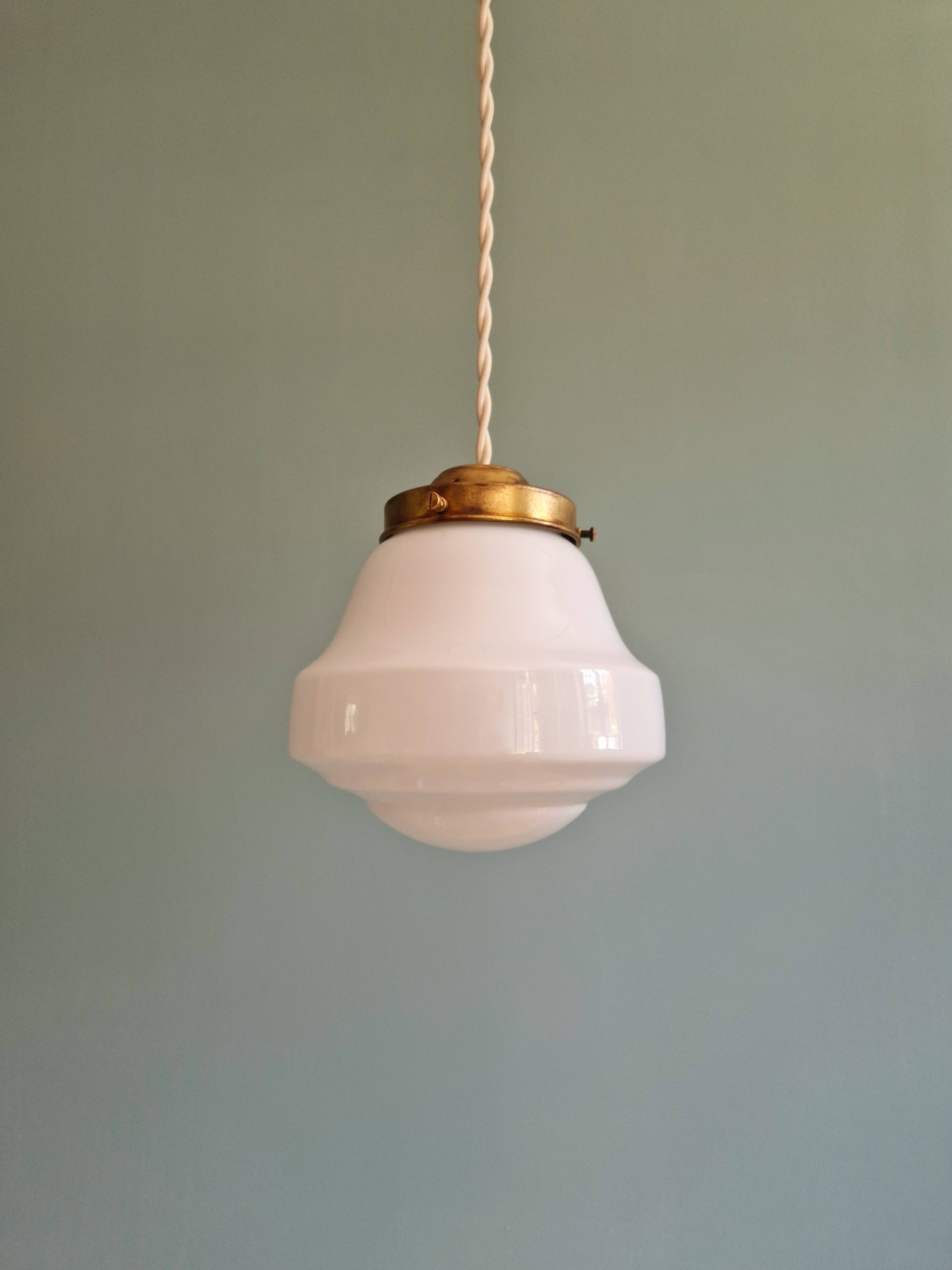 Art Deco pendant light in white opaline glass, 1920s-30s