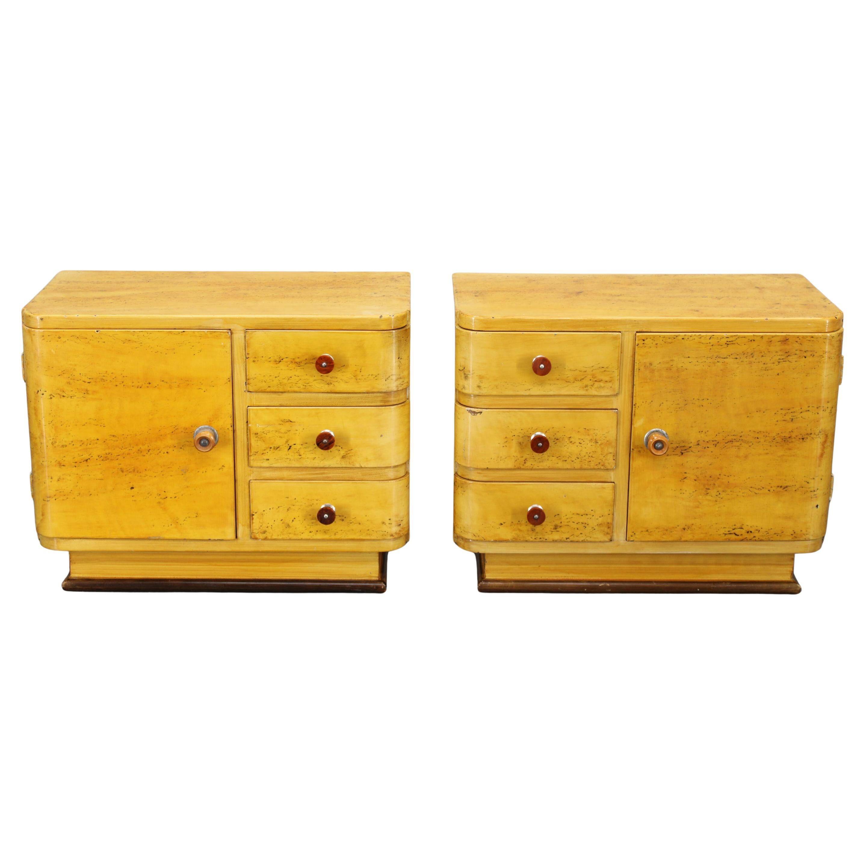 Pair of 1940s Czechoslovak Art Deco nightstands with painted maple imitation finish