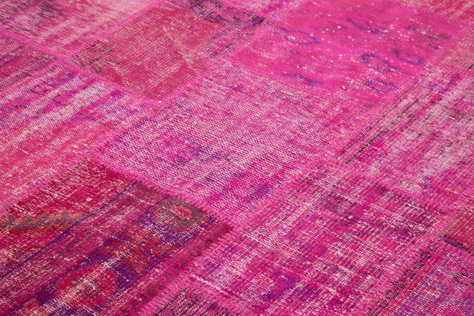 Handmade anatolian vintage 206 cm x 302 cm pink patchwork carpet