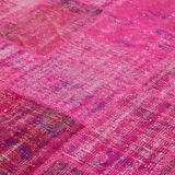 Handmade anatolian vintage 206 cm x 302 cm pink patchwork carpet