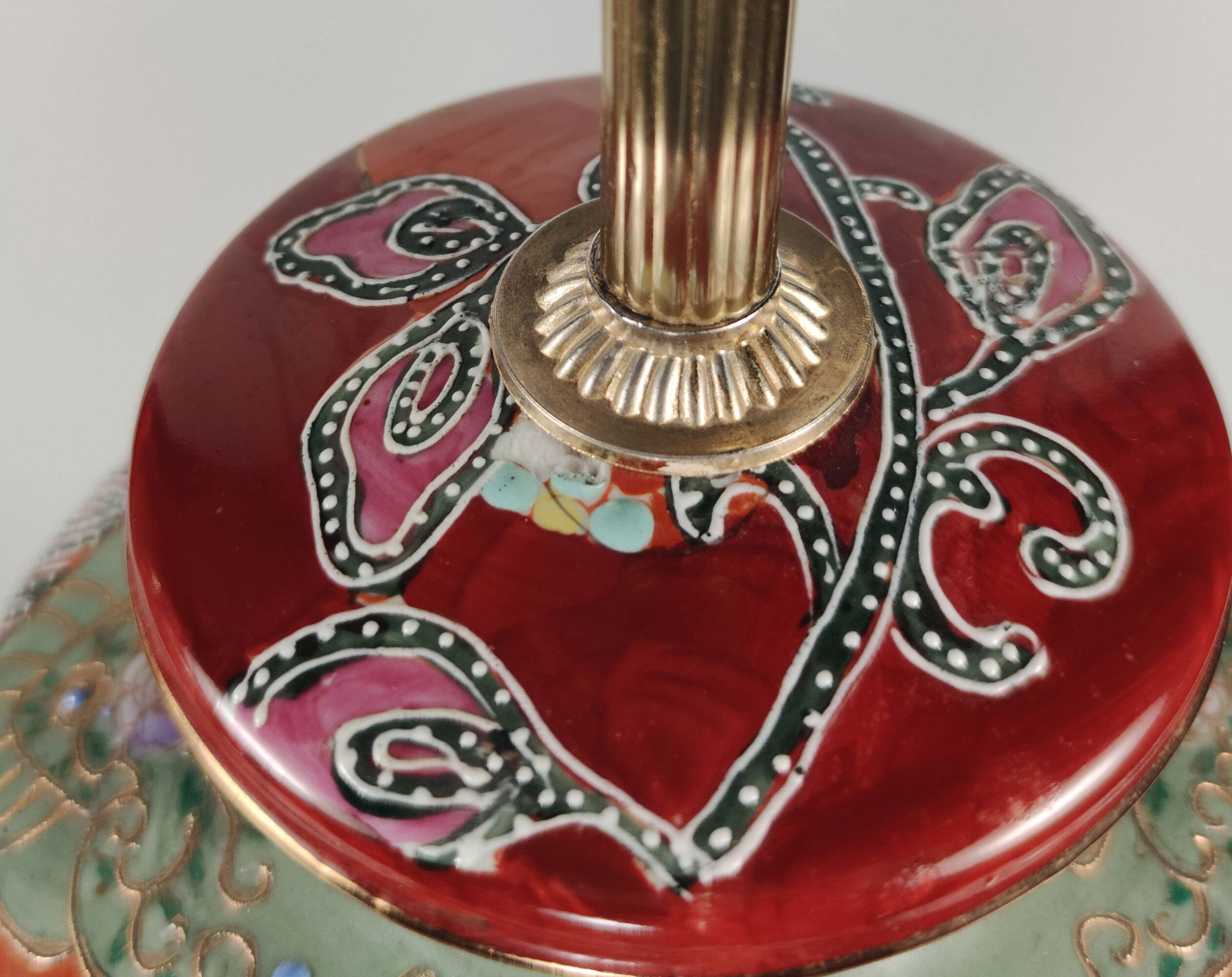 Pair Of XL Vintage Hand-Painted Chinese Floral Pottery Lamps