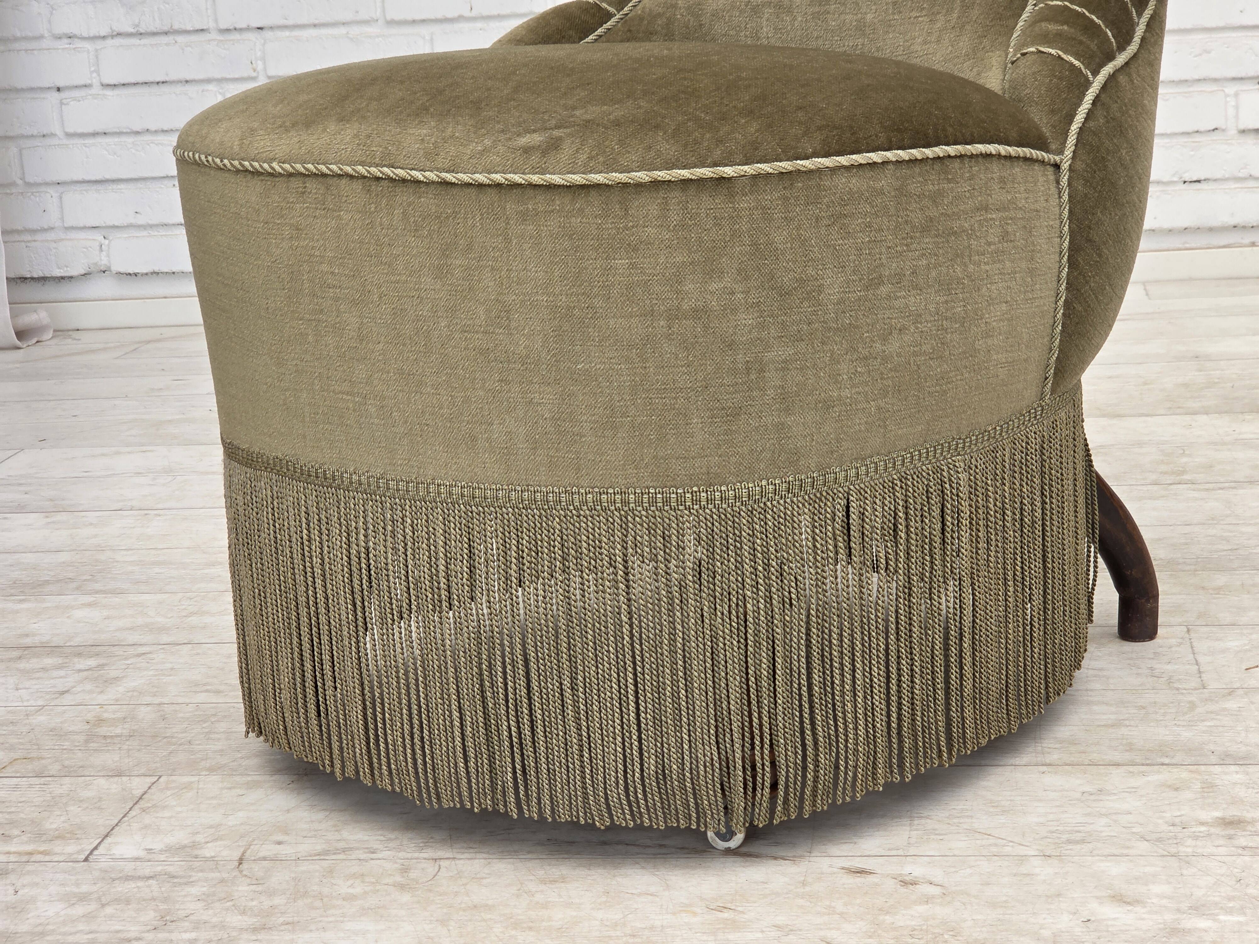 1960s, Danish easy chair, original green furniture velour.