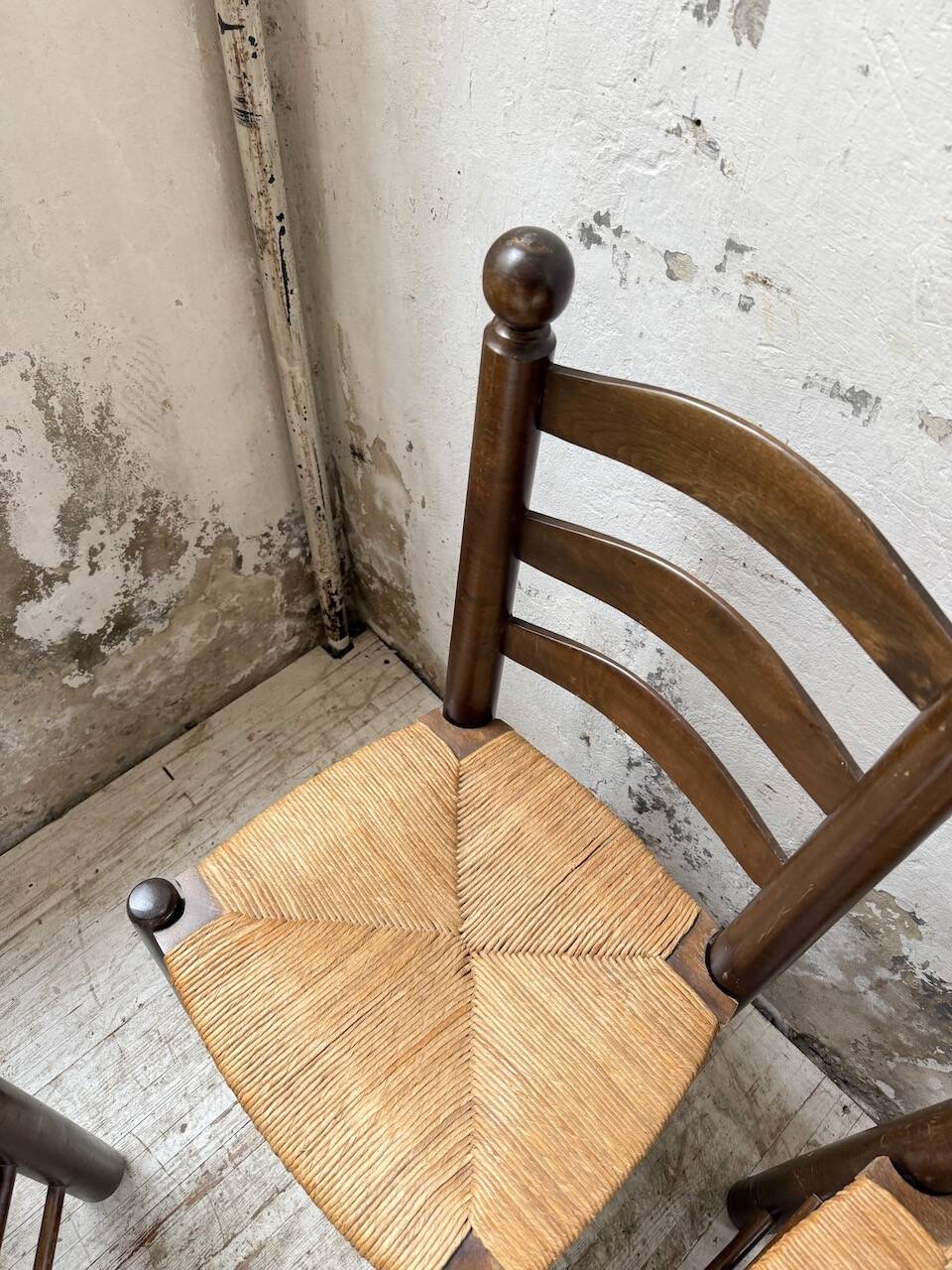 Straw chairs oak 1940s Dudouyt