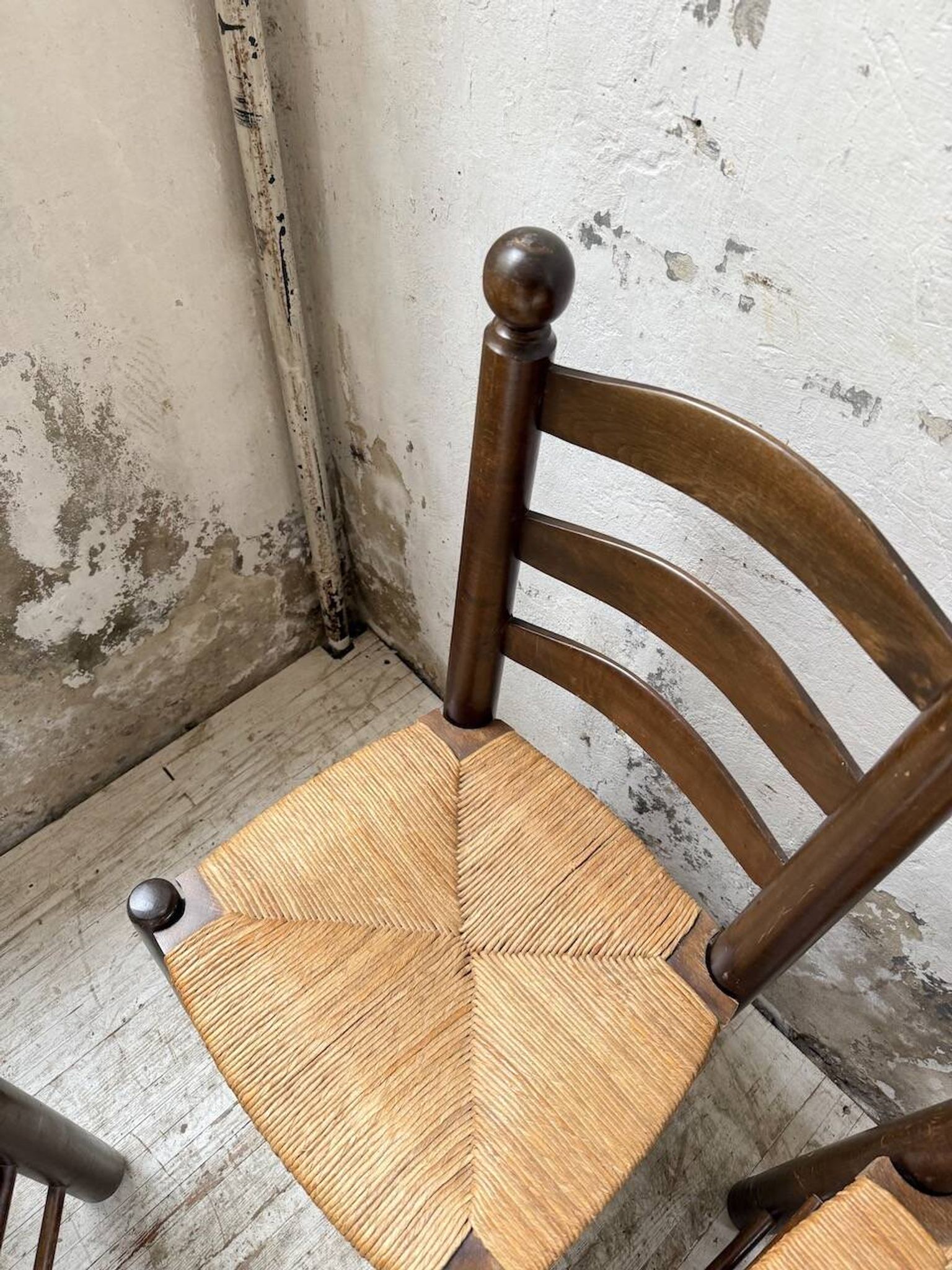 Straw chairs oak 1940s Dudouyt