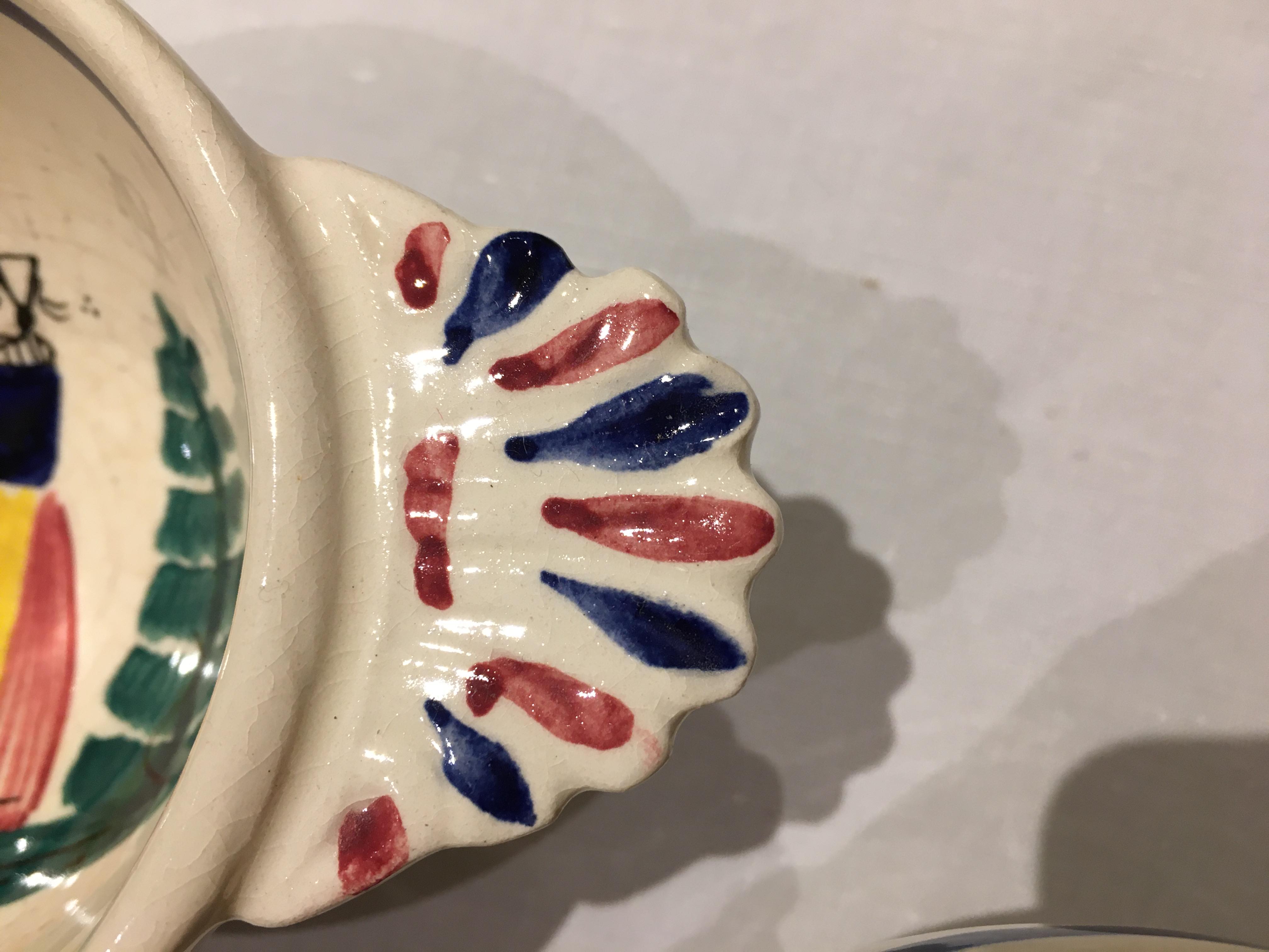 2 Ancient Ear Bowls (1950) - Hand-painted Quimper Ceramics