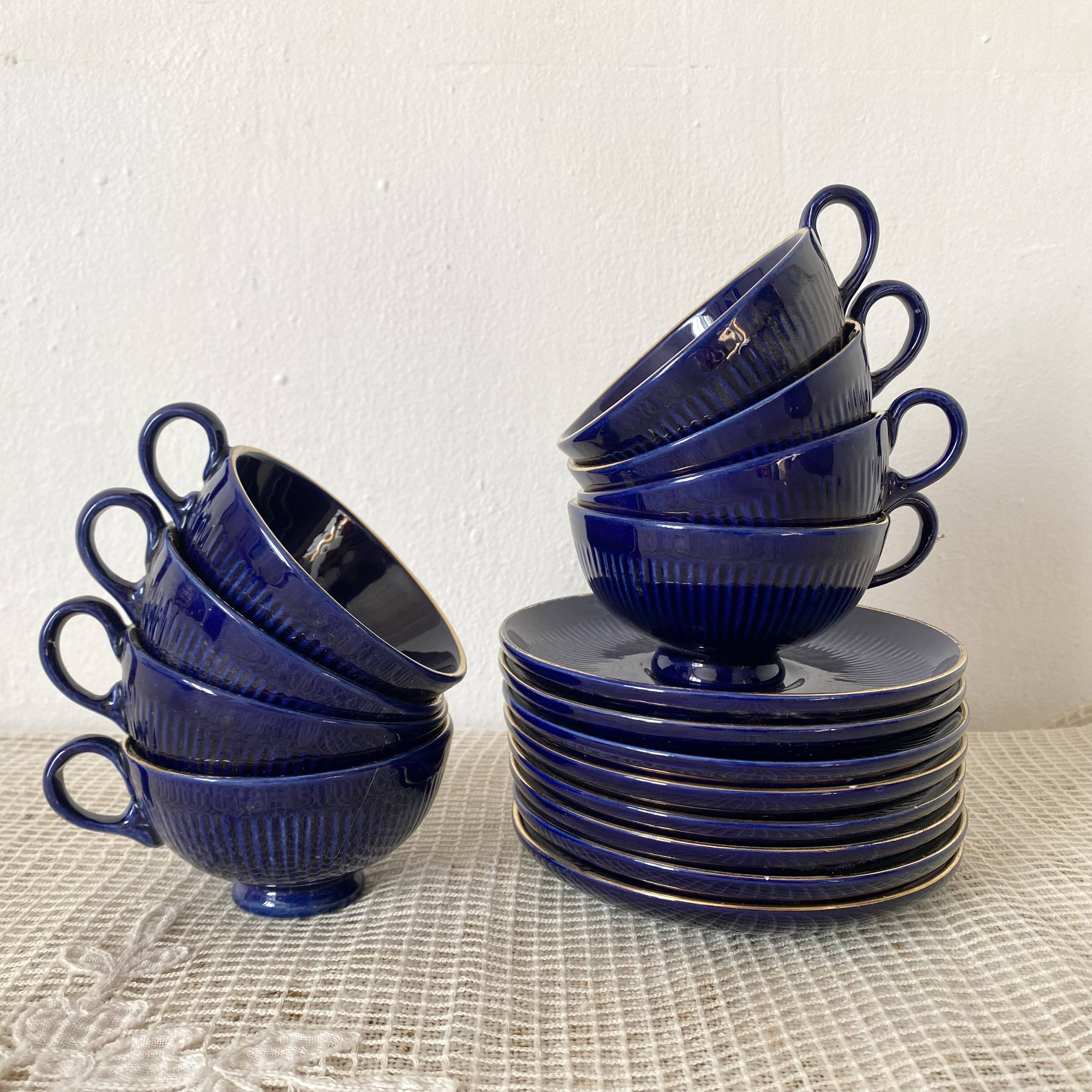 Midnight blue and gold coffee cups and saucers