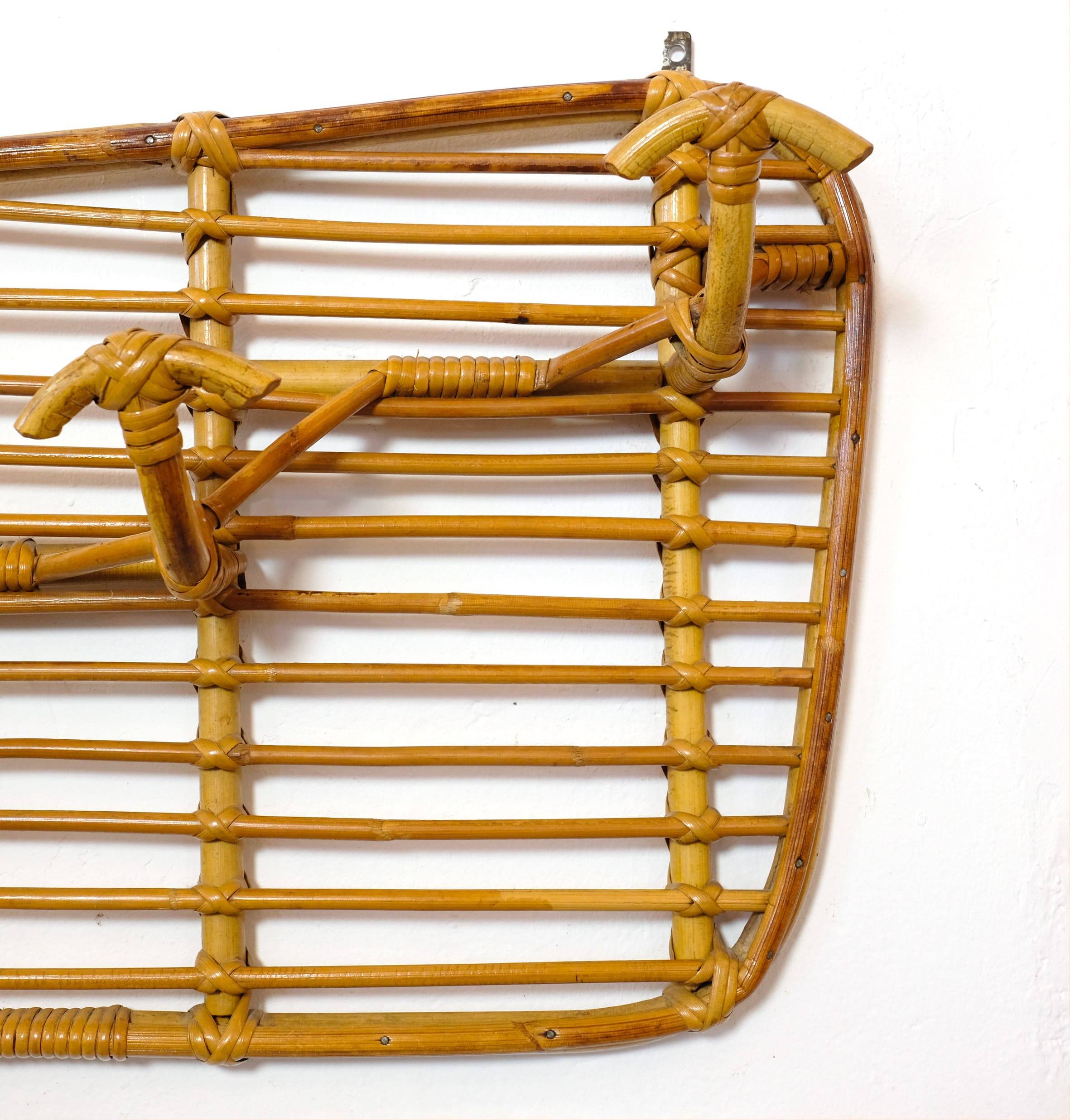 Portemanteau en rotin à 4 patères, Italie,1960s.