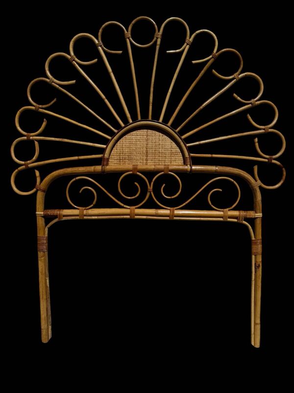 Tête de lit en bambou et rotin, fabrication artisanale Côte d'Azur, 1960