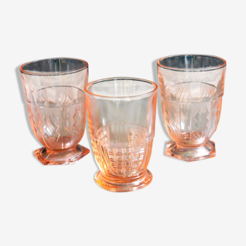 Set de 3 verres roses Art Déco