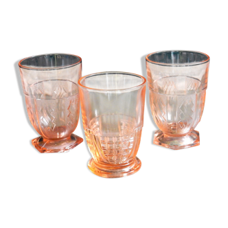 Set of 3 art deco pink glasses
