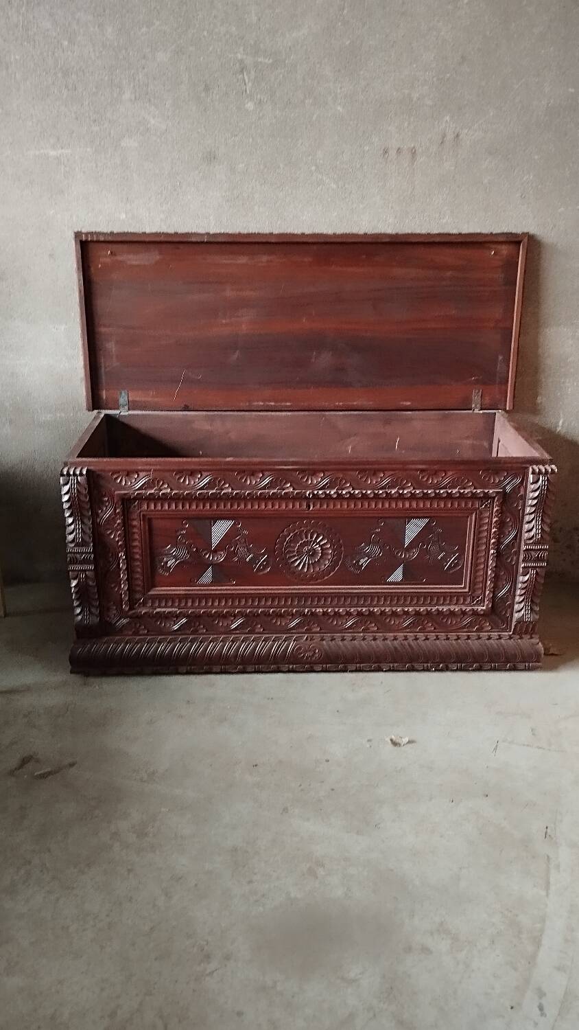 Carved wooden chest
