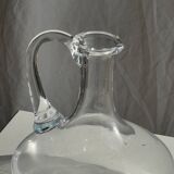 Vintage glass carafe with flattened flared belly handle H18