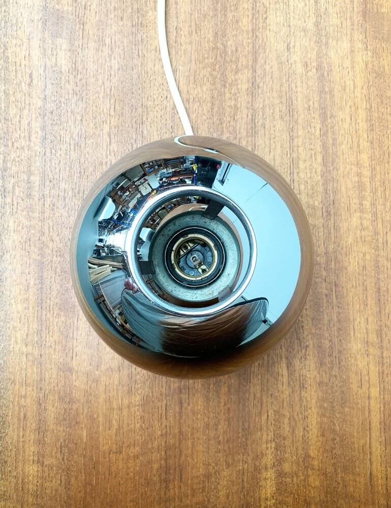 Chrome mushroom table or wall lamp in German mid-century space style by Klaus Hempel for Kaiser Leuchten, 1970s.