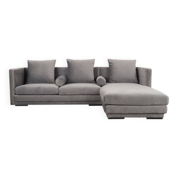 Canapé d'angle en velours argenté, design scandinave, années 00