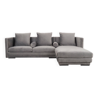 Silver velour corner sofa, Scandinavian design, 00s