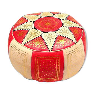 Camel red fes pouf leather 41x41x21